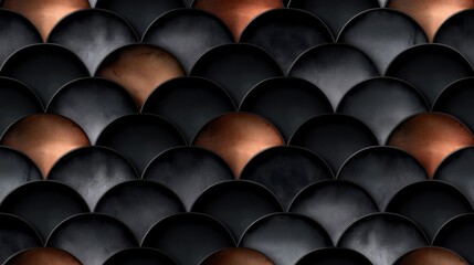 Obraz premium Abstract pattern featuring overlapping semi-circular shapes in metallic tones.