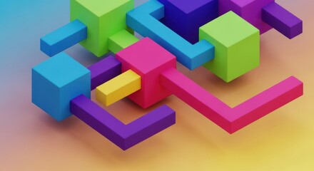 Abstract Colorful 3D Cube Connection Puzzle Game