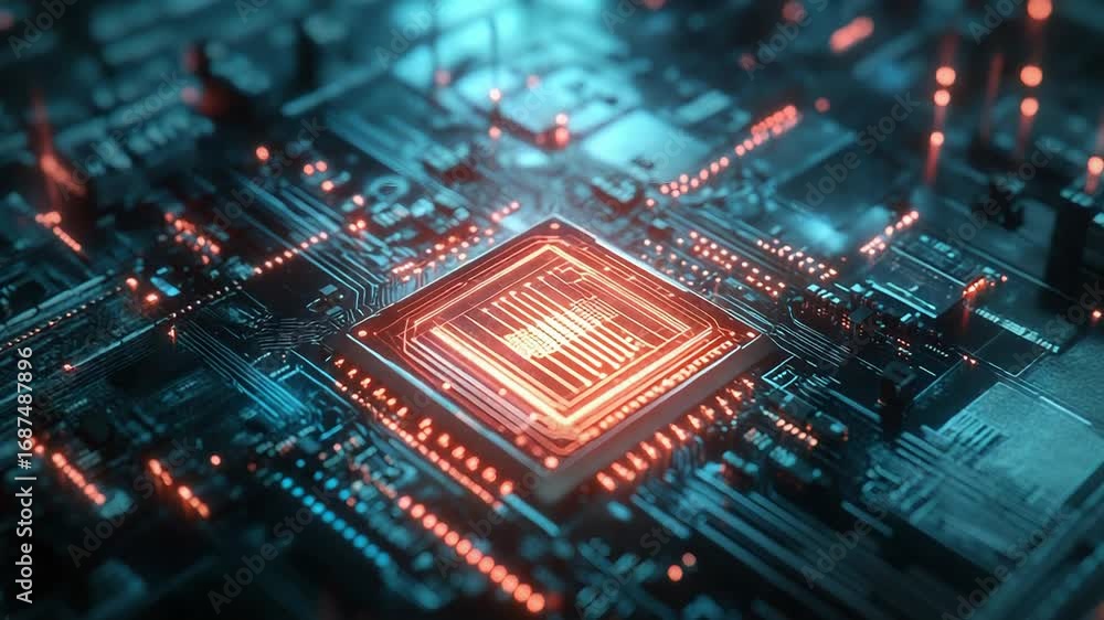 Aufkleber cpu processing data on motherboard with futuristic lighting