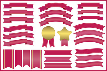 シンプルで可愛い赤のリボンとゴールドのメダル素材セット