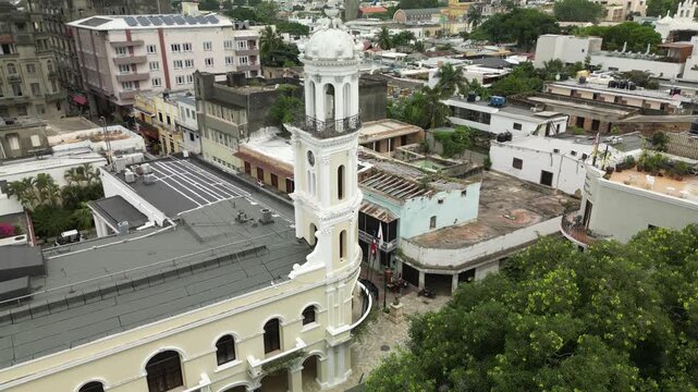 Aerial 4K shot of Zona Colonial streets and architecture, highlighting the Dominican Republic&rsquo;s cultural heritage