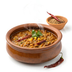 Rich horse gram curry served in a clay pot. A high-protein, traditional South Indian dish, rustic