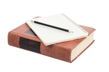 Education and knowledge concept for studying, writing, and learning from books. isolated on white background with clipping path.