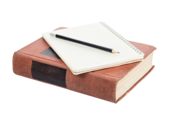 Education and knowledge concept for studying, writing, and learning from books. isolated on white background with clipping path.