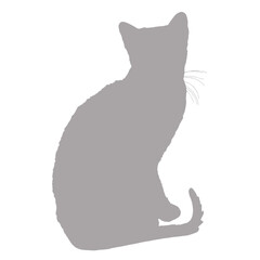 Silhouette of a gray cat sitting against a black background