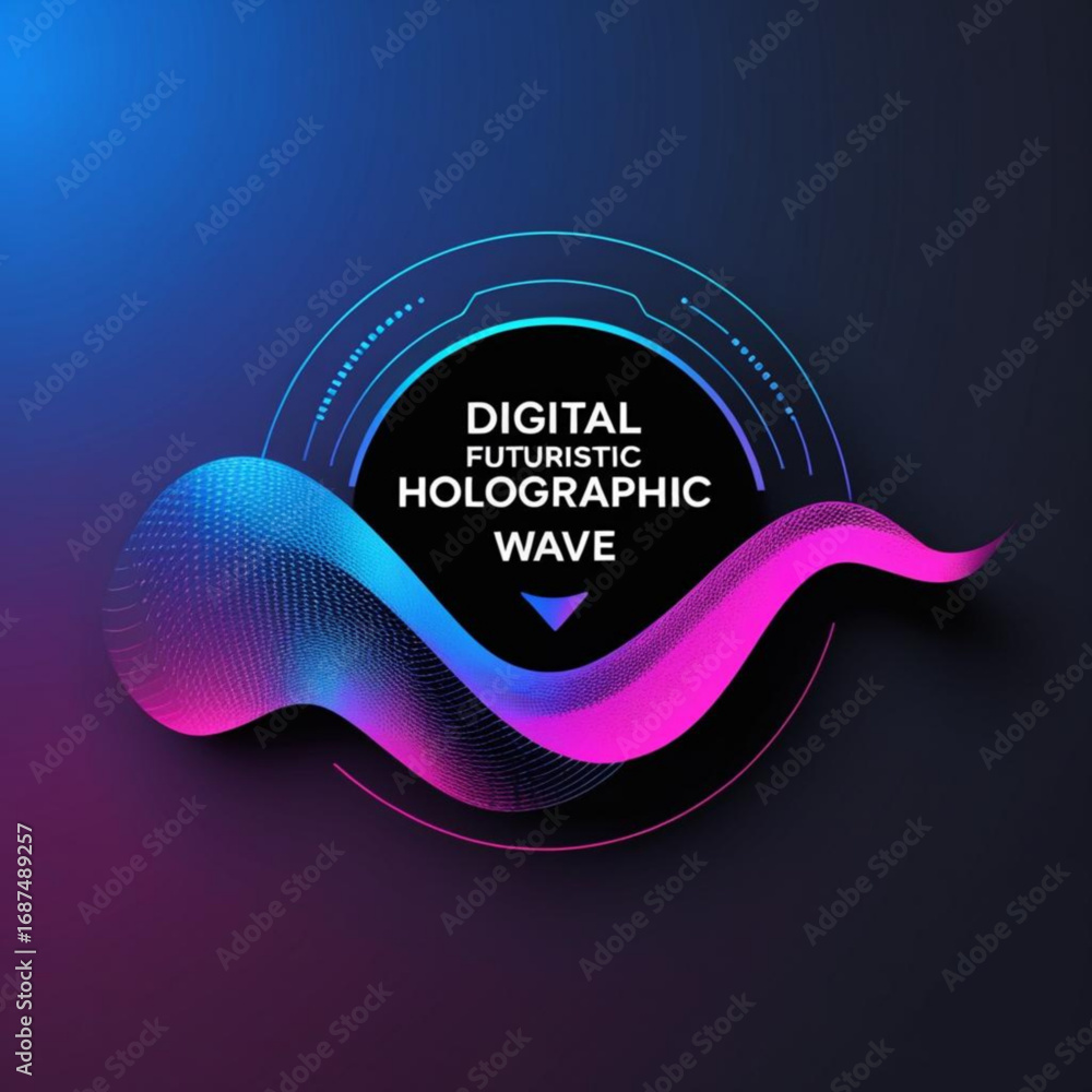 Poster abstract image featuring futuristic holographic wave design with vibrant colors and circular element
