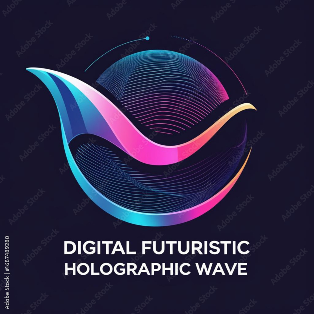 Poster abstract sphere with vibrant gradient colors and flowing lines creating dynamic movement on dark bac