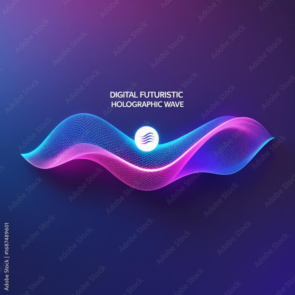 Poster illuminated wave structure with glowing sphere and mesh surface on gradient background visual repres