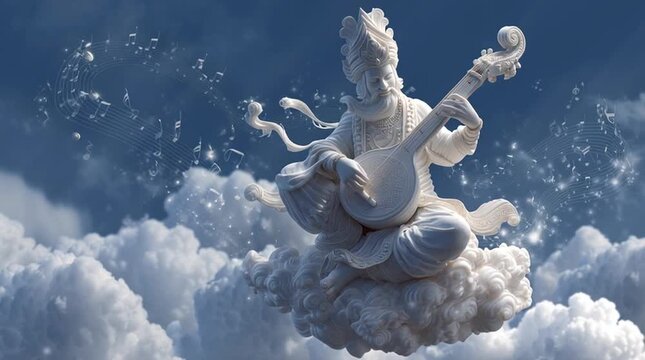 The divine sage Narada rendered in smooth white marble, symbolic artistic depiction of wisdom, devotion, and spirituality