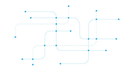 Obraz premium Minimalist blue circuit network diagram, abstract digital technology connection lines, clean geometric data flow map on white background