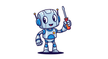 Friendly Cartoon Robot Mechanic with Screwdriver.