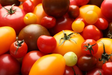 Different ripe juicy tomatoes as background, closeup