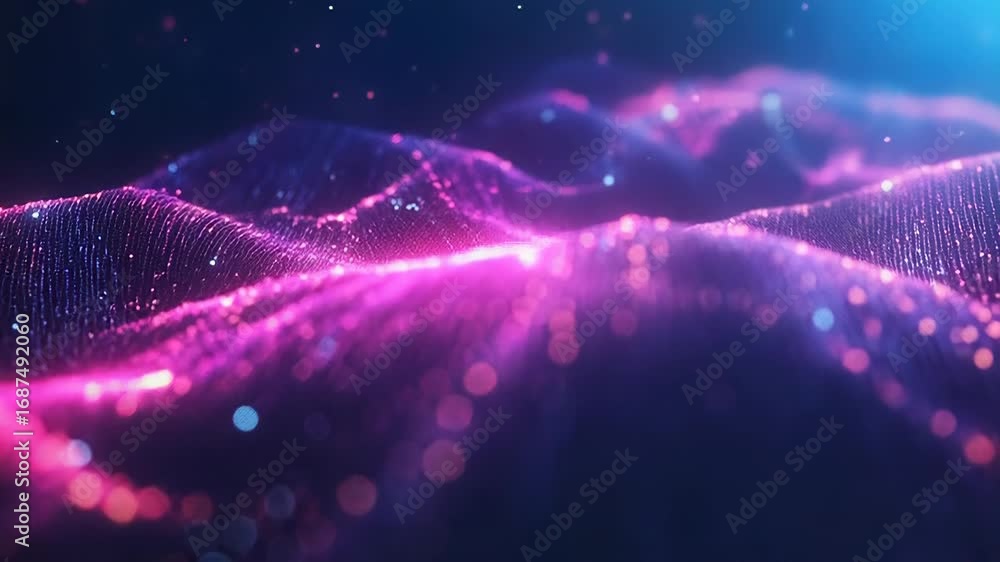 Poster abstract particles background forming wavy surface with depth of field