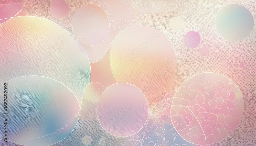 Wall mural pastel bubbles with intricate textures and soft gradients in pink and blue hues, ideal for abstract 
