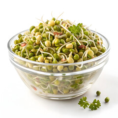 Fresh sprouted green gram salad served in a glass bowl. Healthy, protein-rich, refreshing Indian salad