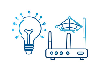 Fototapeta premium Vector illustration of a smart idea lightbulb and a Wi-Fi router, symbolizing innovation, the Internet of Things, and wireless network connectivity