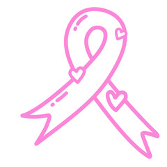 Pink Ribbon with Heart Decorative, Cute Pink Ribbon Awareness Symbol