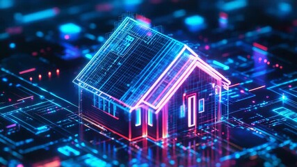 Futuristic smart home emerging from circuit board - Powered by Adobe