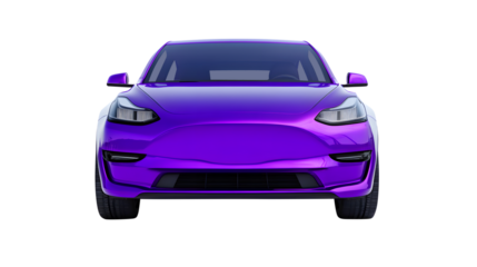 Purple electric car front view on a white background isolated on a transparent background