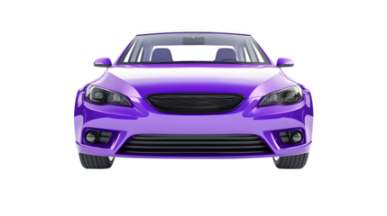 Purple sedan front view on a white background automobile isolated on a transparent background