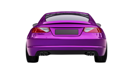 Shiny Purple Coupe Rear View on White purple car sports coupe isolated on a transparent background