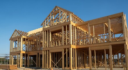 Obraz premium Wood Frame Structure of a New House.
