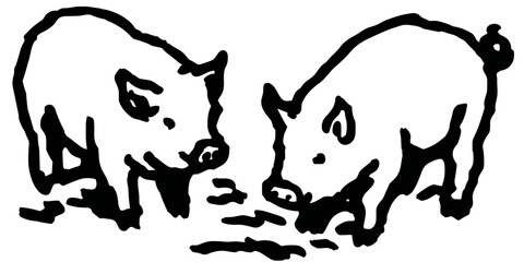 An outline vector illustration of a two cute pigs