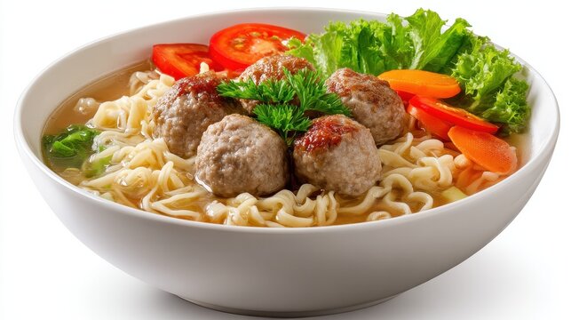 delicious bakso soup bowl an indonesian delight with noodles and broth on white background