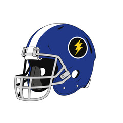 Blue Football Helmet with White Stripe and Lightning Bolt Logo