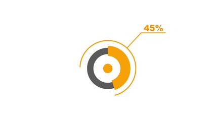 45% circle diagrams Infographics animation design, 45 Percentage pie charts. Business data visualization dashboard for statistics and reports in 4K video Animation