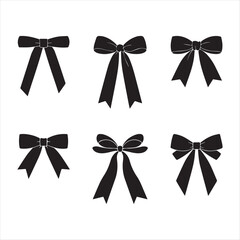 Six Black Bows on White Background Vector Illustration