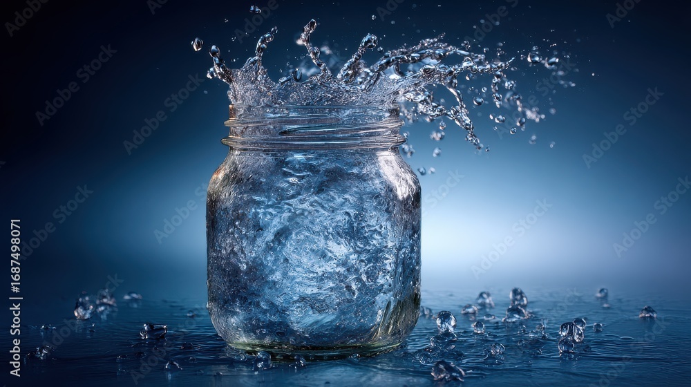Poster water splash in jar a captivating splash moment frozen in time as water erupts from a jar creating a