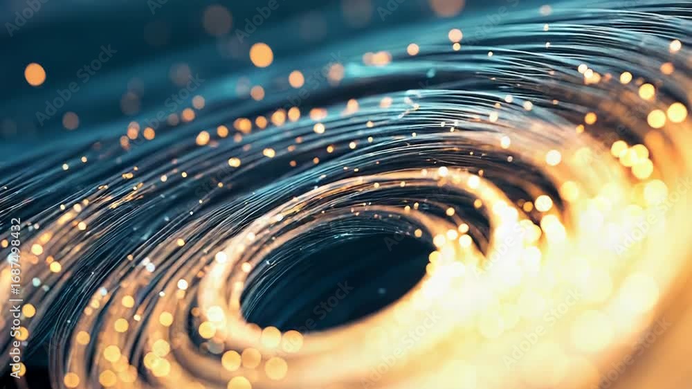 Wall mural golden swirling vortex with glowing particles creating a futuristic portal effect