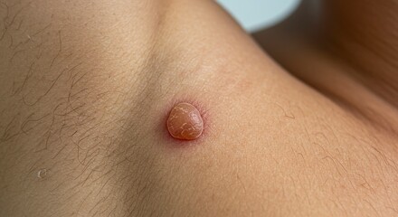 Fototapeta premium A small clear blisterlike growth on human skin with redness