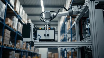 Side view of robotic battery replacement mechanism in a warehouse automation robot showcasing advanced engineering in material handling. - Powered by Adobe