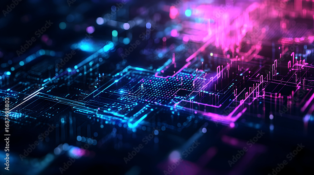 Poster abstract digital technology background with glowing circuit board design
