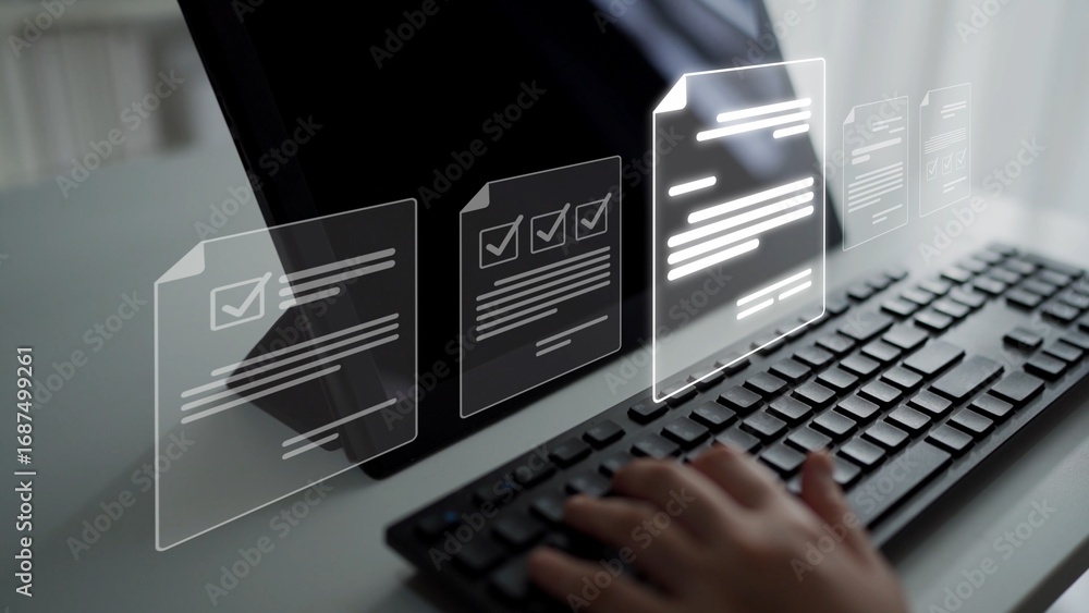 Poster online document management, cloud-based document access, secure digital file storage, paperless docu