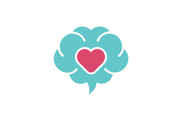 Brain of Hearts Mental Wellness Love Symbol on Isolated White Background