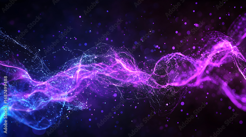 Poster abstract digital wave with glowing particles and vibrant colors in space background
