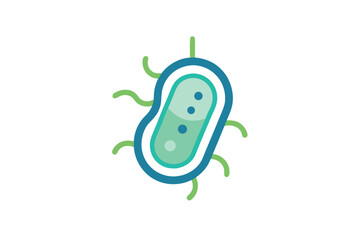Stylized Illustration of a Bacteria Cell with Flagella and Internal Structure