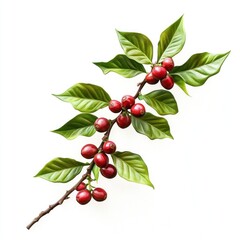Delicate coffee branch showcasing ripe berries and vibrant green leaves