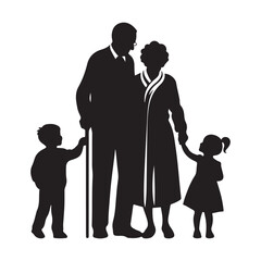 grandparents with kids vector silhouette clipart logo design illustration