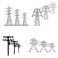 Electric Power Pole Silhouette | Utility Line Vector Illustration | Energy Transmission Tower Design
