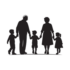grandparents with kids vector silhouette clipart logo design illustration