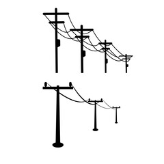 Electric Power Pole Silhouette | Utility Line Vector Illustration | Energy Transmission Tower Design
