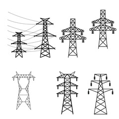 Electric Power Pole Silhouette | Utility Line Vector Illustration | Energy Transmission Tower Design
