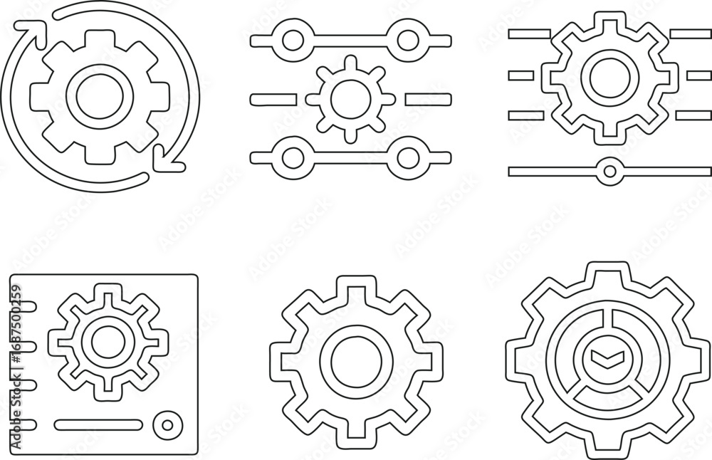 Poster vector settings gear icons in minimal outline style. great for ui design, system tools, and automati