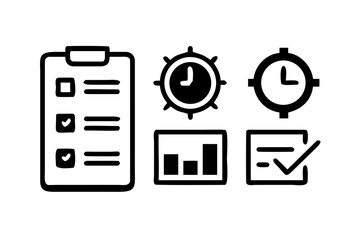 Fototapeta premium Checklist, clock, and graph icons for business use