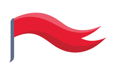 A bright red flag on a gray pole, waving freely in the wind