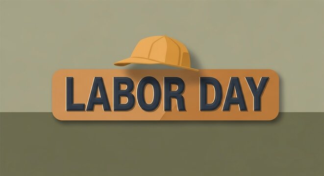 Labor Day graphic with hard hat on sign, celebrating workers and their contributions